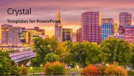  Presentation with columbus ohio usa skyline - Slide deck with skyline at dusk in early background and a coral colored foreground