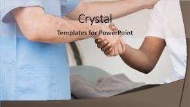  Presentation with shaking hands - Cool new slide deck with tomograph - male radiologist and patient shaking backdrop and a soft green colored foreground