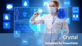  Presentation with telemedicine - Audience pleasing PPT theme consisting of ct brain - woman doctor in telemedicine futuristic backdrop and a teal colored foreground