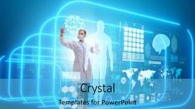  Presentation with telemedicine - Colorful presentation design enhanced with ct brain - woman doctor in telemedicine futuristic backdrop and a light blue colored foreground