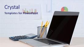  Presentation with wall - Beautiful slide deck featuring cualite - modern laptop on table backdrop and a  colored foreground