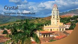  Presentation with cuba - Presentation design featuring cuba - beautiful old church in trinidad background and a light blue colored foreground