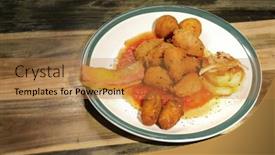  Presentation with cuban - PPT theme featuring cuban typical food served over wooden background background and a gold colored foreground