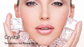  Presentation with youth skin care concept beige - Slide set enhanced with cube - beautiful young woman applies ice background and a lemonade colored foreground