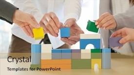  Presentation with people unity - Cool new presentation theme with cubes achivement - people building house together backdrop and a yellow colored foreground