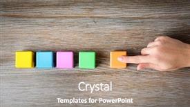  Presentation with last - Presentation theme having cubes achivement - woman putting last color cube background and a gray colored foreground