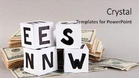  Presentation with news paper - Slide set with cubes labeled news with money background and a light gray colored foreground