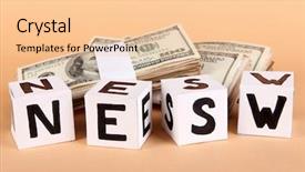  Presentation with news paper - Audience pleasing PPT layouts consisting of cubes labeled news with money backdrop and a  colored foreground