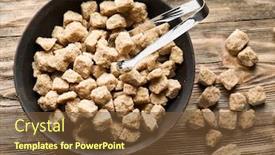  Presentation with sugar cane - Slide deck having cubes of cane sugar in the bowl on wooden table background and a tawny brown colored foreground