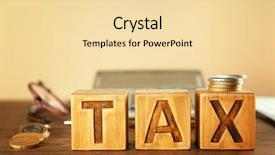  Presentation with tax - Presentation theme consisting of cubic - closeup of wooden blocks background and a blonde colored foreground