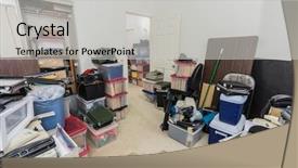  Presentation with messy - Cool new slide deck with cubic - messy back office with boxes backdrop and a light gray colored foreground