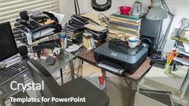  Presentation with clutter - Slide deck featuring cubic - messy office desk and table background and a dark gray colored foreground