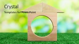  Presentation with wood - Theme having cubic - wood house on grass background and a soft green colored foreground
