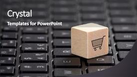  Presentation with online shopping - Theme enhanced with cubic - wooden block with shopping cart background and a dark gray colored foreground