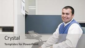  Presentation with office desk reception - Slides with office worker at his desk background and a light gray colored foreground