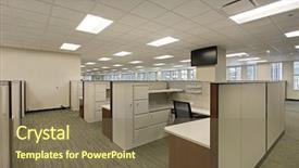  Presentation with area - Slides with desk furniture - cubicles and meeting area background and a violet colored foreground