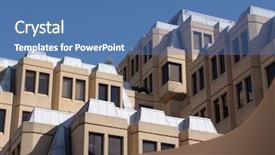  Presentation with modern building - Colorful presentation theme enhanced with cubist - boxlike modern building in london backdrop and a teal colored foreground