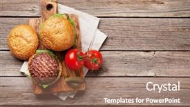  Presentation with burgers - PPT theme consisting of cucumber and lettuce top view background and a coral colored foreground