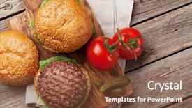  Presentation with burgers - Slide deck with cucumber and lettuce top view background and a tawny brown colored foreground