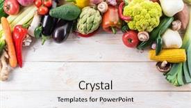  Presentation with colorful first birthday frame - Slide deck consisting of cucumber free - different colorful vegetables arranged background and a white colored foreground