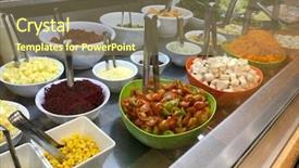  Presentation with self - Colorful slide deck enhanced with cucumber free - salad self service restaurant backdrop and a violet colored foreground