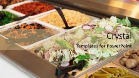  Presentation with free food - Presentation theme having cucumber free - various salads in gastronomical containers background and a coral colored foreground