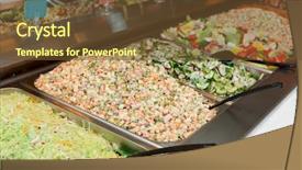  Presentation with free food - Presentation theme with cucumber free - various salads in gastronomical containers background and a  colored foreground
