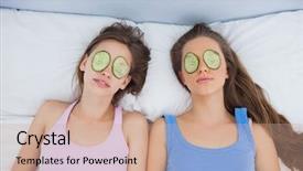  Presentation with relaxing - Slide set enhanced with cucumber on eyes at sleepover background and a  colored foreground