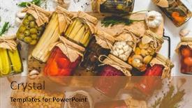  Presentation with canning - PPT layouts featuring cucumber-pepper-tomatoes-mushrooms-pickling background and a red colored foreground