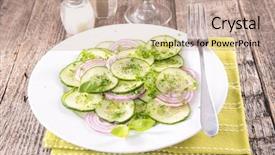  Presentation with cooking oil - Amazing slide deck having cucumber salad with onion and cooking oil backdrop and a coral colored foreground