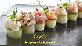  Presentation with white plate - PPT layouts with cucumber-wrapped-sushi-gunkan-maki background and a tawny brown colored foreground