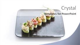 Presentation with white plate - Colorful PPT theme enhanced with cucumber-wrapped-sushi-gunkan-maki backdrop and a white colored foreground