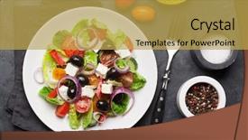  Presentation with olive oil - Presentation design featuring cucumbers - greek salad with cucumber tomato background and a yellow colored foreground