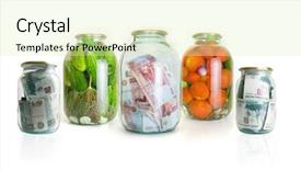  Presentation with cucumbers - PPT theme featuring cucumbers tomatoes and money background and a soft green colored foreground