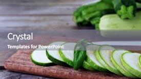  Presentation with sliced fresh papaya on wooden - Colorful PPT theme enhanced with cucurbita - fresh zucchini with squash backdrop and a gray colored foreground
