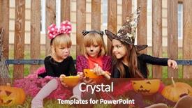  Presentation with halloween animated - PPT theme featuring cucurbita - halloween girl showing tasty treat background and a  colored foreground