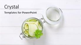  Presentation with black and white film strip - Beautiful PPT layouts featuring cucurbita - jar of raw zucchini strips backdrop and a  colored foreground