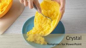  Presentation with spaghetti - Slide set having cucurbita - woman preparing spaghetti squash background and a yellow colored foreground