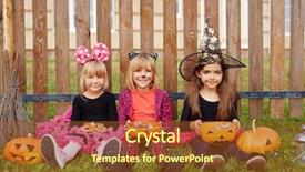  Presentation with youthful - Cool new slide deck with cucurbita - youthful girls in halloween costumes backdrop and a tawny brown colored foreground