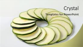  Presentation with circle logo - Presentation design featuring cucurbita pepo - circle of thin slices background and a soft green colored foreground