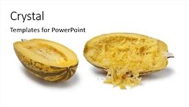  Presentation with half white and half bright coloured - Audience pleasing presentation consisting of cucurbita pepo - cooked spaghetti squash on white backdrop and a white colored foreground