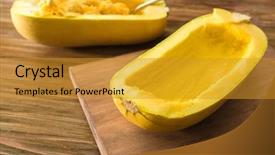  Presentation with sliced fresh papaya on wooden - PPT layouts enhanced with cucurbita pepo - half of fresh spaghetti squash background and a  colored foreground
