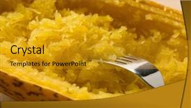  Presentation with spaghetti - Slide deck consisting of cucurbita pepo - halved cooked spaghetti squash close background and a gold colored foreground