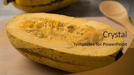  Presentation with close up fennel seed - Colorful theme enhanced with cucurbita pepo - halved raw spaghetti squash backdrop and a gold colored foreground