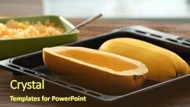  Presentation with helva fresh sliced halva - Slide set featuring cucurbita pepo - halves of fresh spaghetti squash background and a tawny brown colored foreground