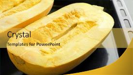  Presentation with helva fresh sliced halva - Amazing slide set having cucurbita pepo - halves of fresh spaghetti squash backdrop and a yellow colored foreground