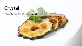  Presentation with three - Slide set consisting of cucurbita pepo - three thin slices of roasted background and a white colored foreground