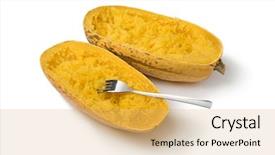  Presentation with cooked brown crab or edible - Presentation theme with cucurbita pepo - two halved cooked spaghetti squashes background and a yellow colored foreground