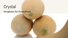  Presentation with reflection - PPT theme enhanced with cucurbitaceae - three cantaloupes over a white background and a lemonade colored foreground