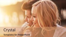  Presentation with pretty girl - PPT layouts with cuddling with boyfriend on beach background and a coral colored foreground